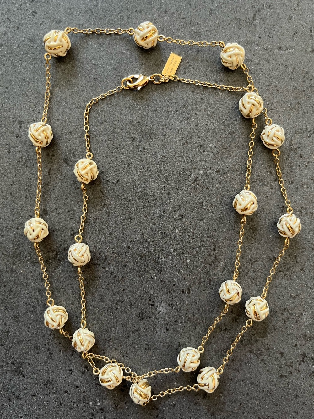Kate Spade Knotted Bead Long Necklace Gold and Cream
